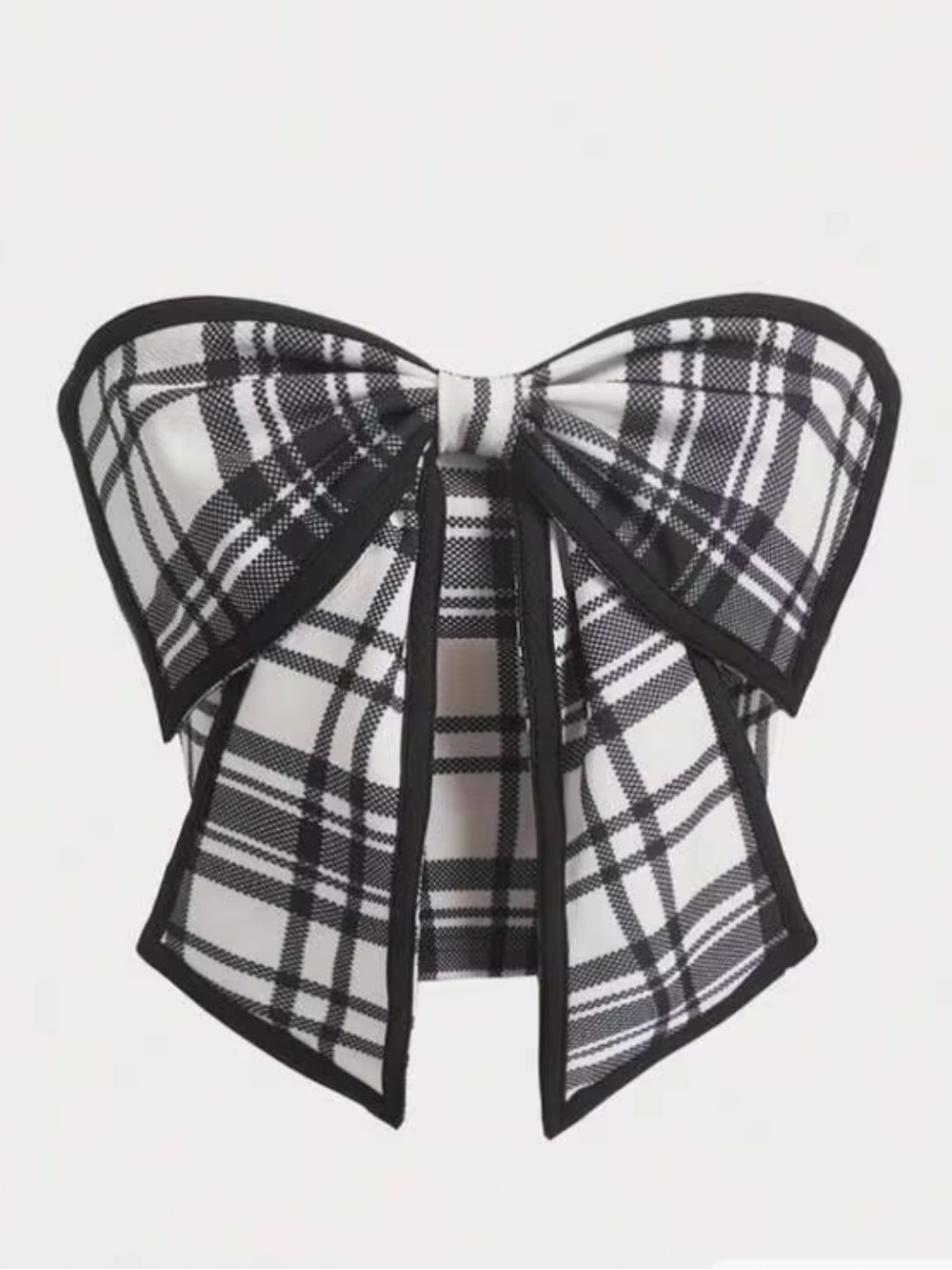SHEIN MOD Plaid Strapless Black And White Top With Bow